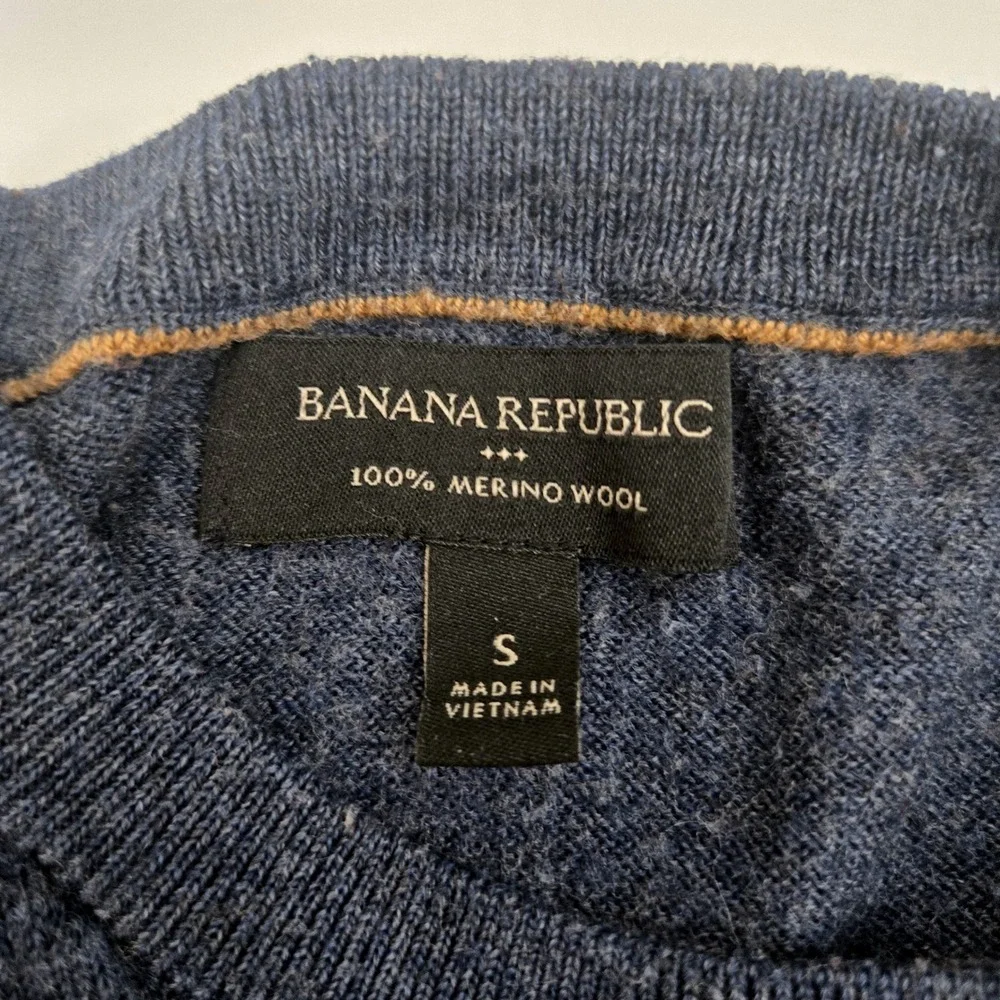 Banana Republic Merino Wool Sweater Men's S Blue Striped‎ Crewneck Pullover FA23